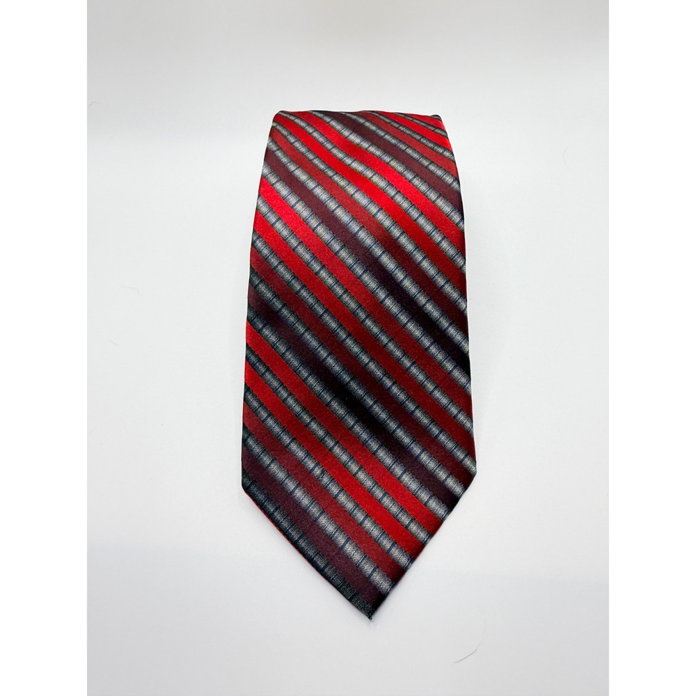 Bugatti Mens Silk Necktie Red Burgundy Grey Striped Formal Business Tie